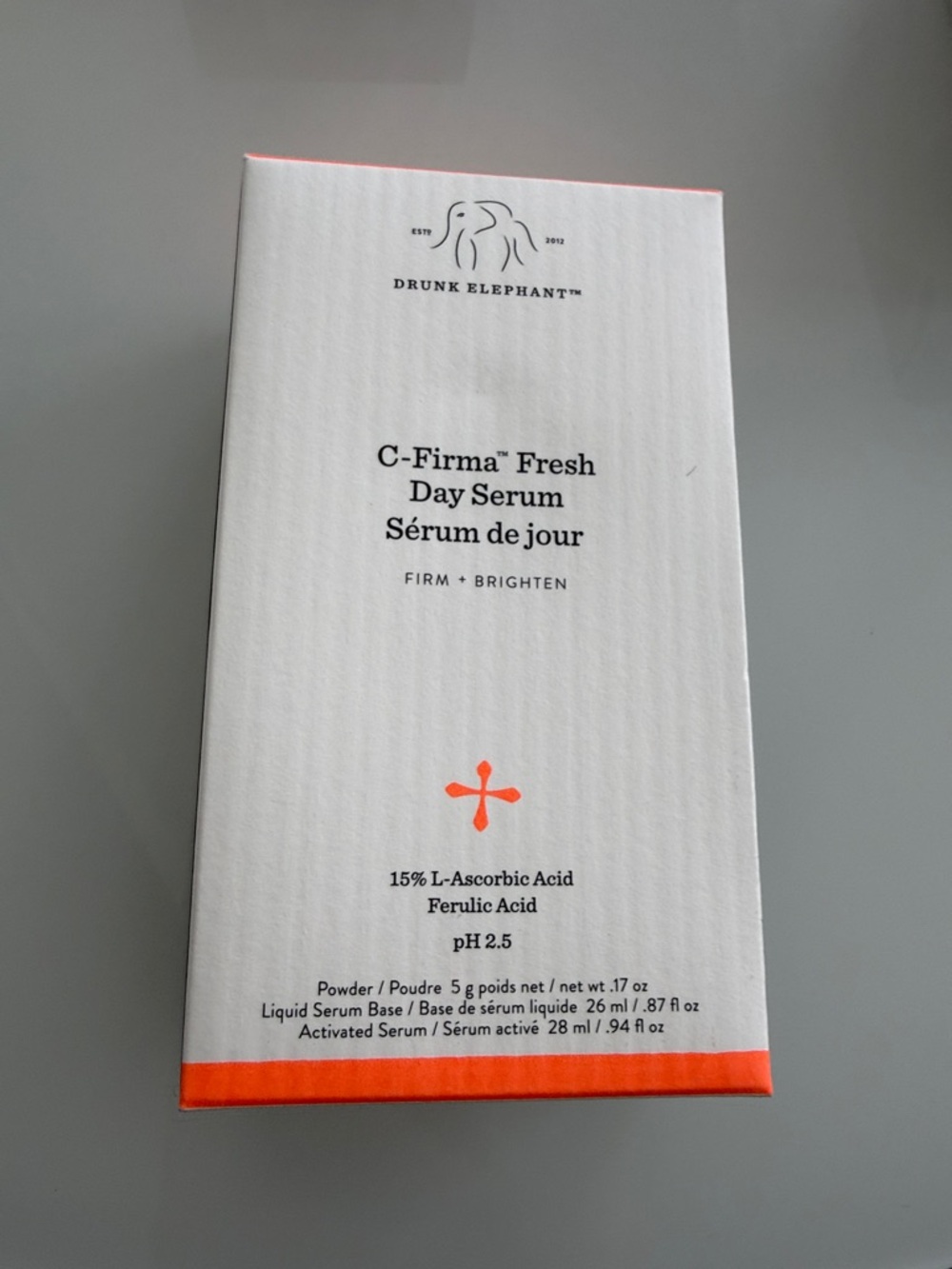 Drunk Elephant C-Firma Fresh Day Serum — White & Orange Accents